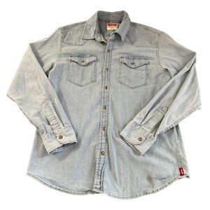 WRANGLER‎ WESTERN PEARL SNAP LONG SLEEVE SHIRT BLUE MEN'S LARGE | T1